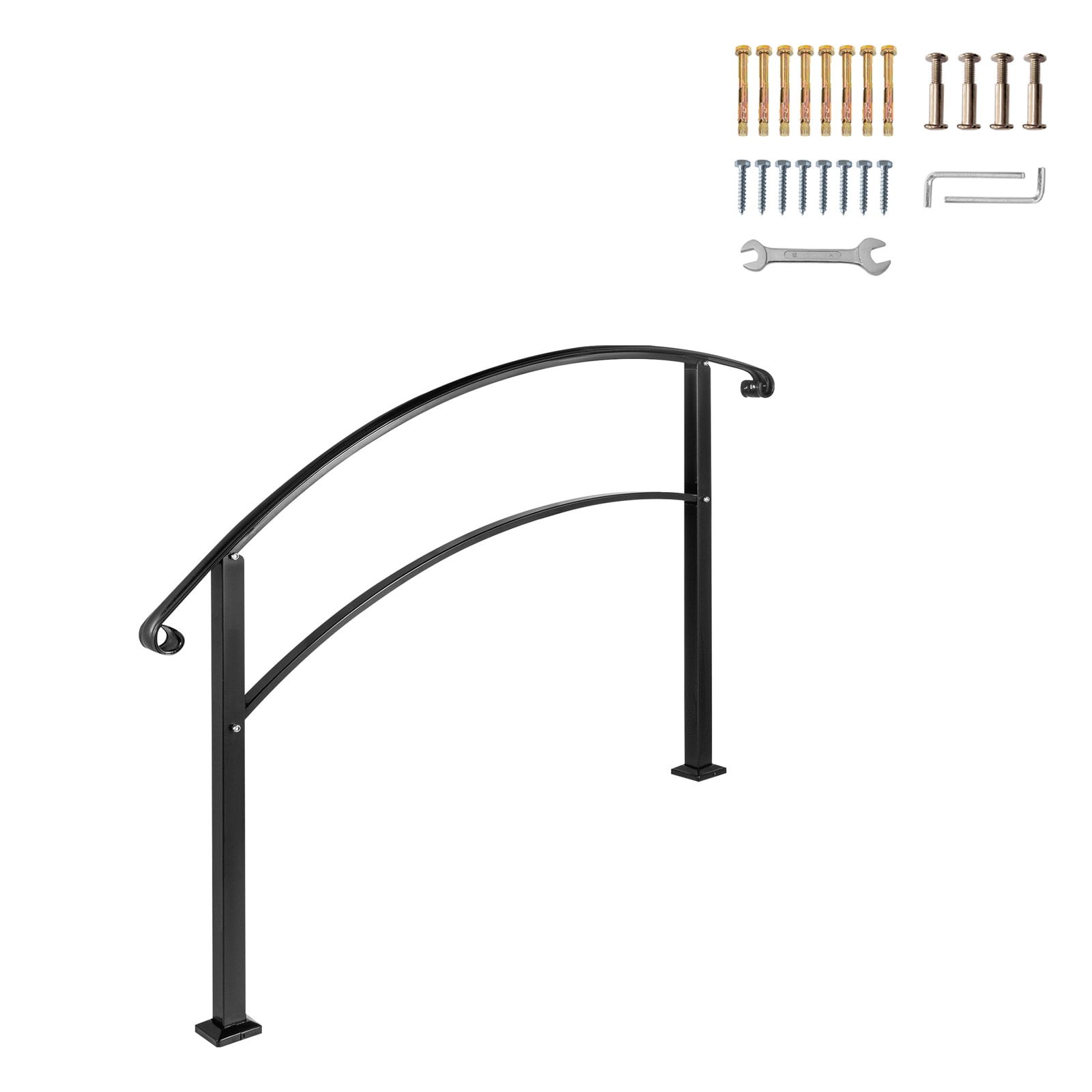 Black Wrought Iron Handrail For Outdoor Steps Garden Stair Railing_voghion.com